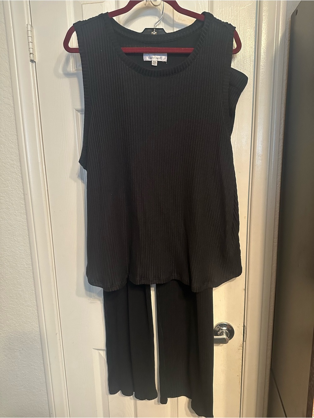 Cuddl Duds Black Ribbed Wide-Leg Jumpsuit Set